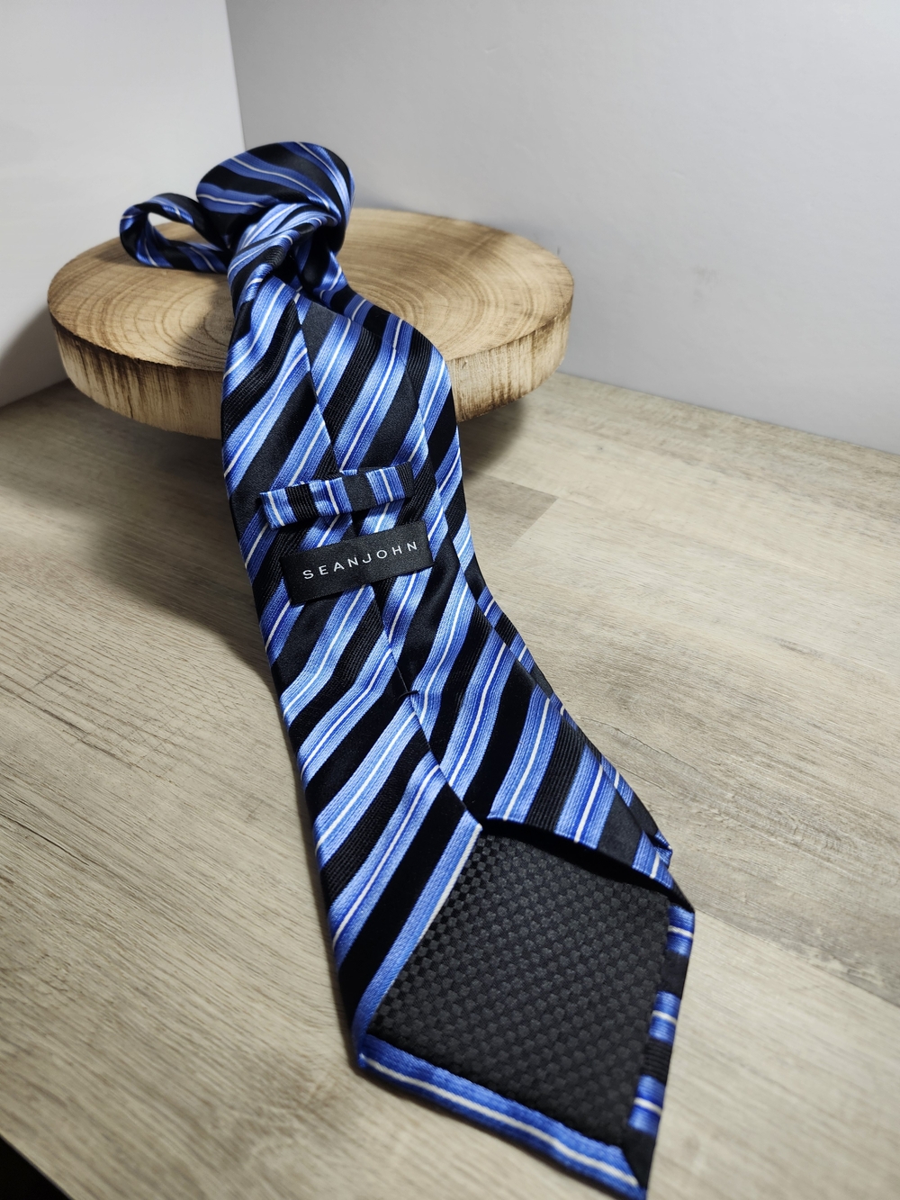 Sean John Black and Blue Striped Silk Tie